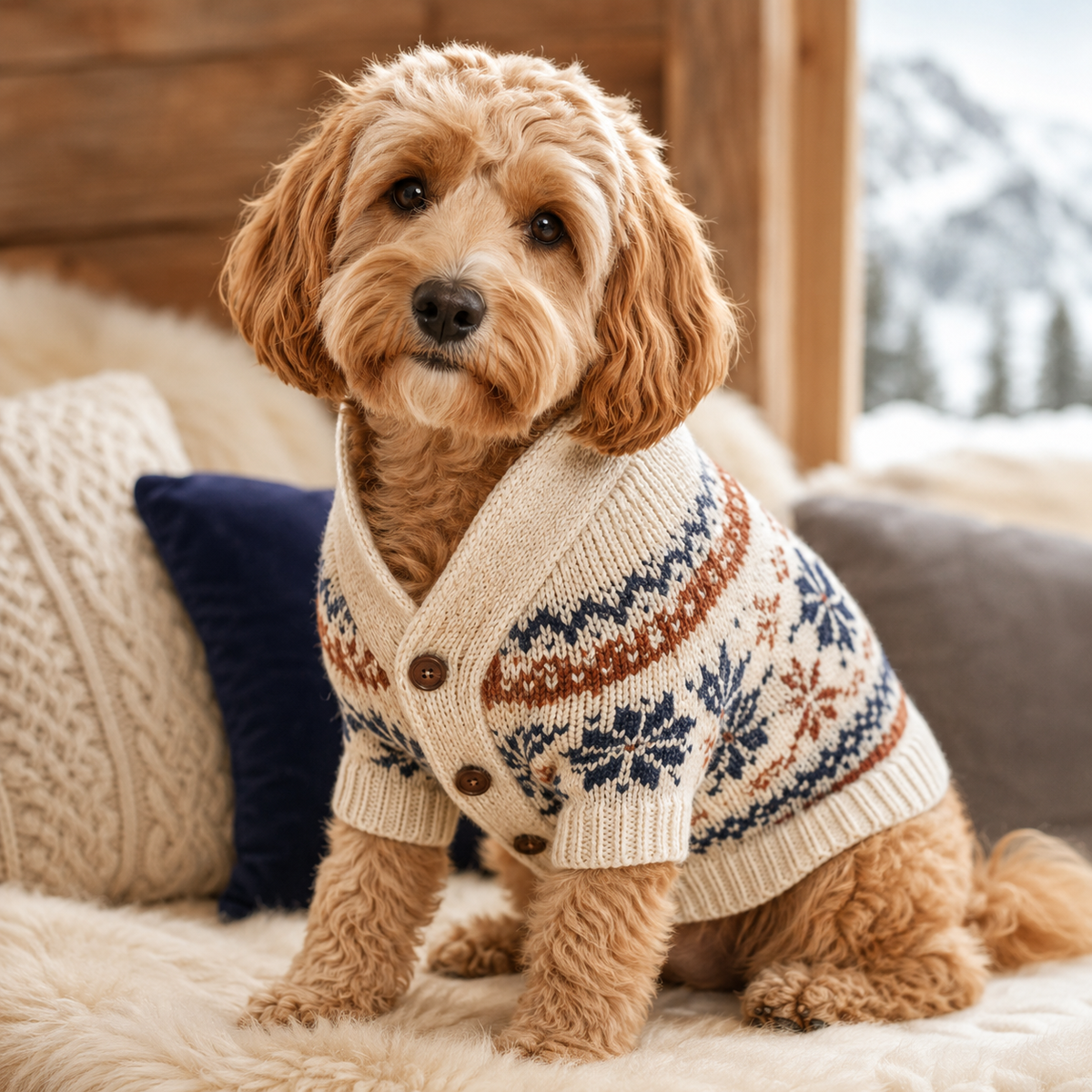 QECUPORA™ Alpine Knit Pet Cardigan – Button-Style Dog Sweater, Vintage-Inspired Cozy Puppy Clothing