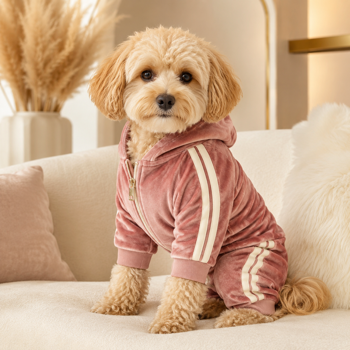 QECUPORA™ LuxeVelour Pet Tracksuit – Soft Dog Lounge Set, Premium Puppy Outfit for Small Dogs