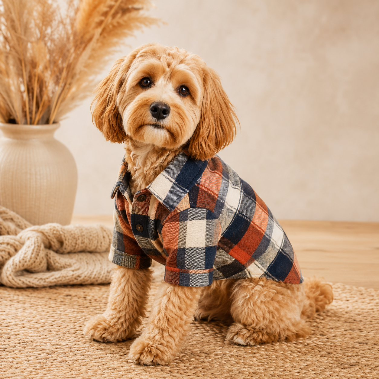 QECUPORA™ SoftCheck Flannel Dog Shirt – Classic Plaid Pet Button Shirt, Lightweight Puppy Outfit for Everyday Wear