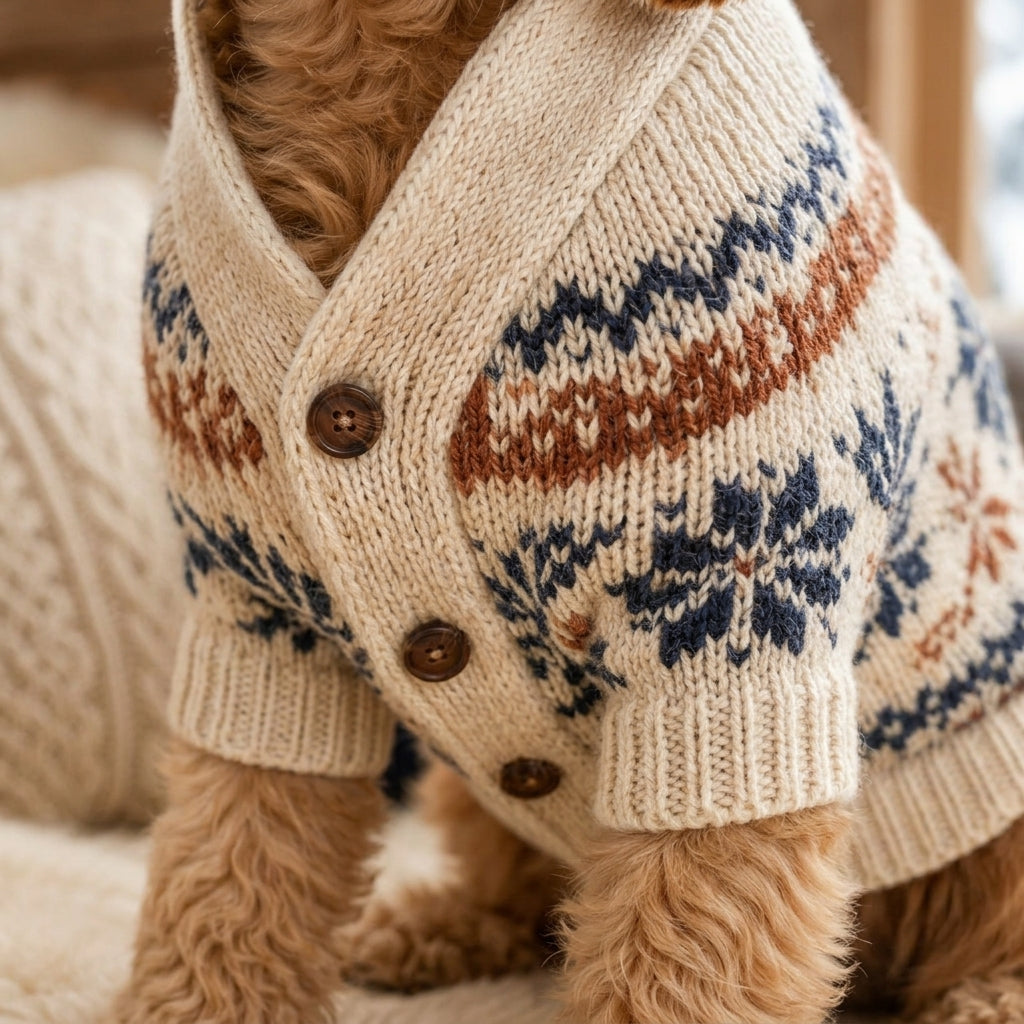 QECUPORA™ Alpine Knit Pet Cardigan – Button-Style Dog Sweater, Vintage-Inspired Cozy Puppy Clothing