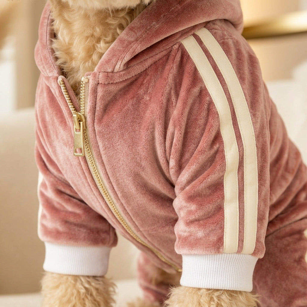 QECUPORA™ LuxeVelour Pet Tracksuit – Soft Dog Lounge Set, Premium Puppy Outfit for Small Dogs