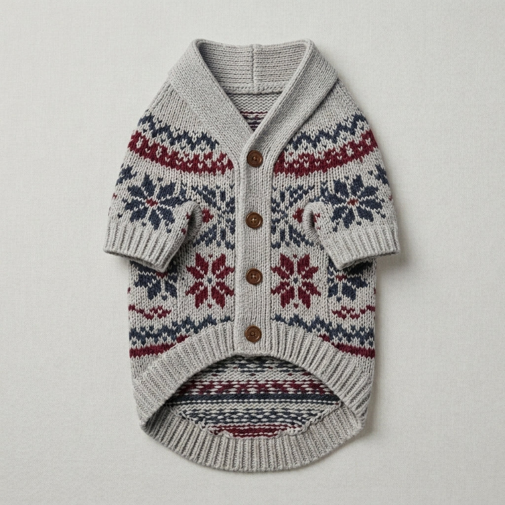 QECUPORA™ Alpine Knit Pet Cardigan – Button-Style Dog Sweater, Vintage-Inspired Cozy Puppy Clothing