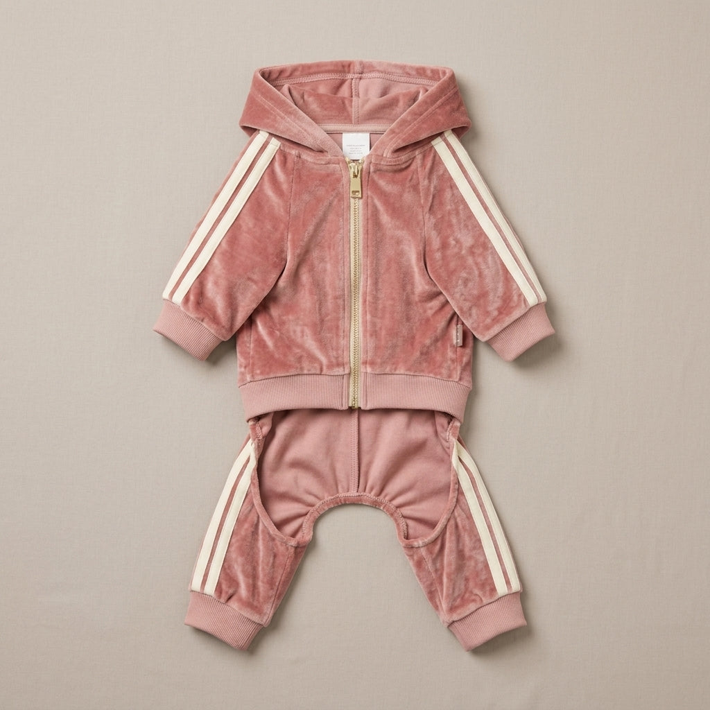QECUPORA™ LuxeVelour Pet Tracksuit – Soft Dog Lounge Set, Premium Puppy Outfit for Small Dogs