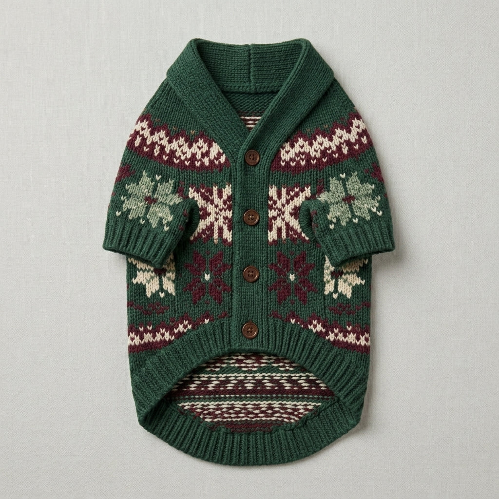 QECUPORA™ Alpine Knit Pet Cardigan – Button-Style Dog Sweater, Vintage-Inspired Cozy Puppy Clothing