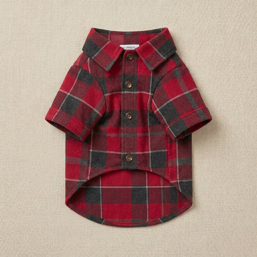 QECUPORA™ SoftCheck Flannel Dog Shirt – Classic Plaid Pet Button Shirt, Lightweight Puppy Outfit for Everyday Wear