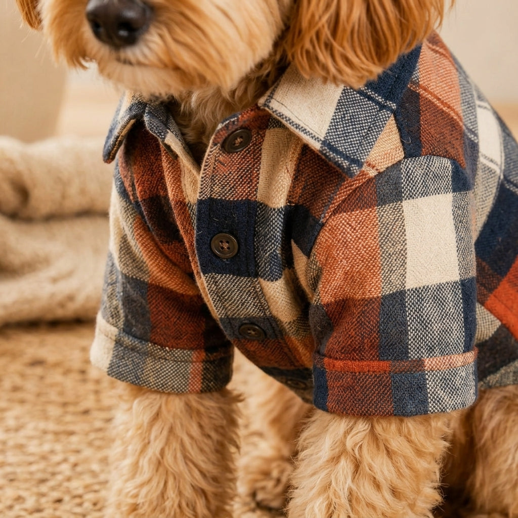 QECUPORA™ SoftCheck Flannel Dog Shirt – Classic Plaid Pet Button Shirt, Lightweight Puppy Outfit for Everyday Wear