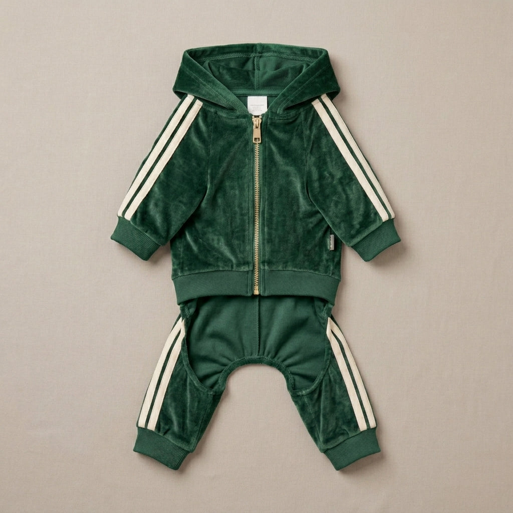 QECUPORA™ LuxeVelour Pet Tracksuit – Soft Dog Lounge Set, Premium Puppy Outfit for Small Dogs