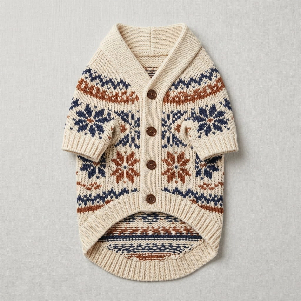QECUPORA™ Alpine Knit Pet Cardigan – Button-Style Dog Sweater, Vintage-Inspired Cozy Puppy Clothing