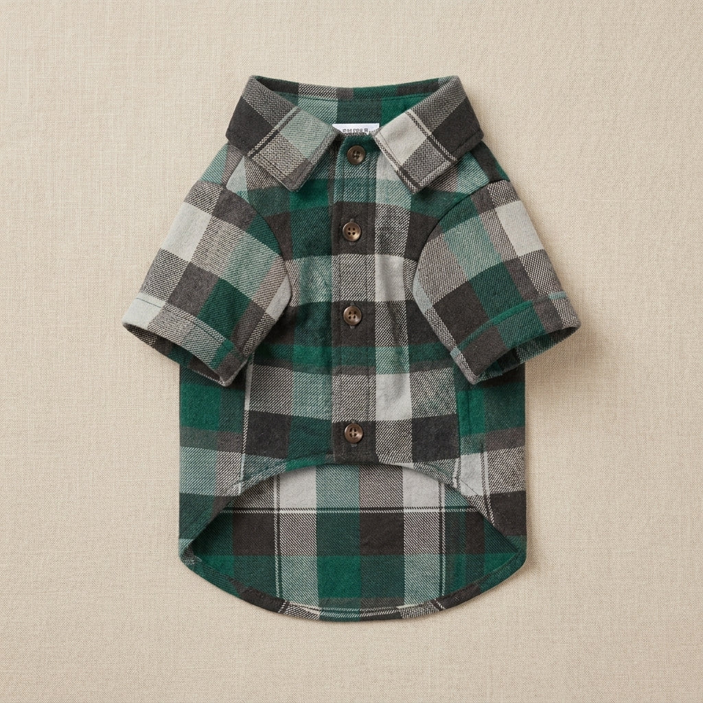 QECUPORA™ SoftCheck Flannel Dog Shirt – Classic Plaid Pet Button Shirt, Lightweight Puppy Outfit for Everyday Wear