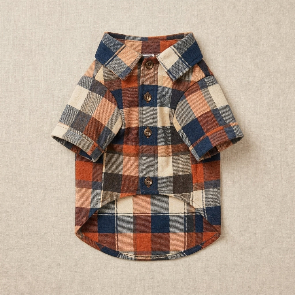 QECUPORA™ SoftCheck Flannel Dog Shirt – Classic Plaid Pet Button Shirt, Lightweight Puppy Outfit for Everyday Wear